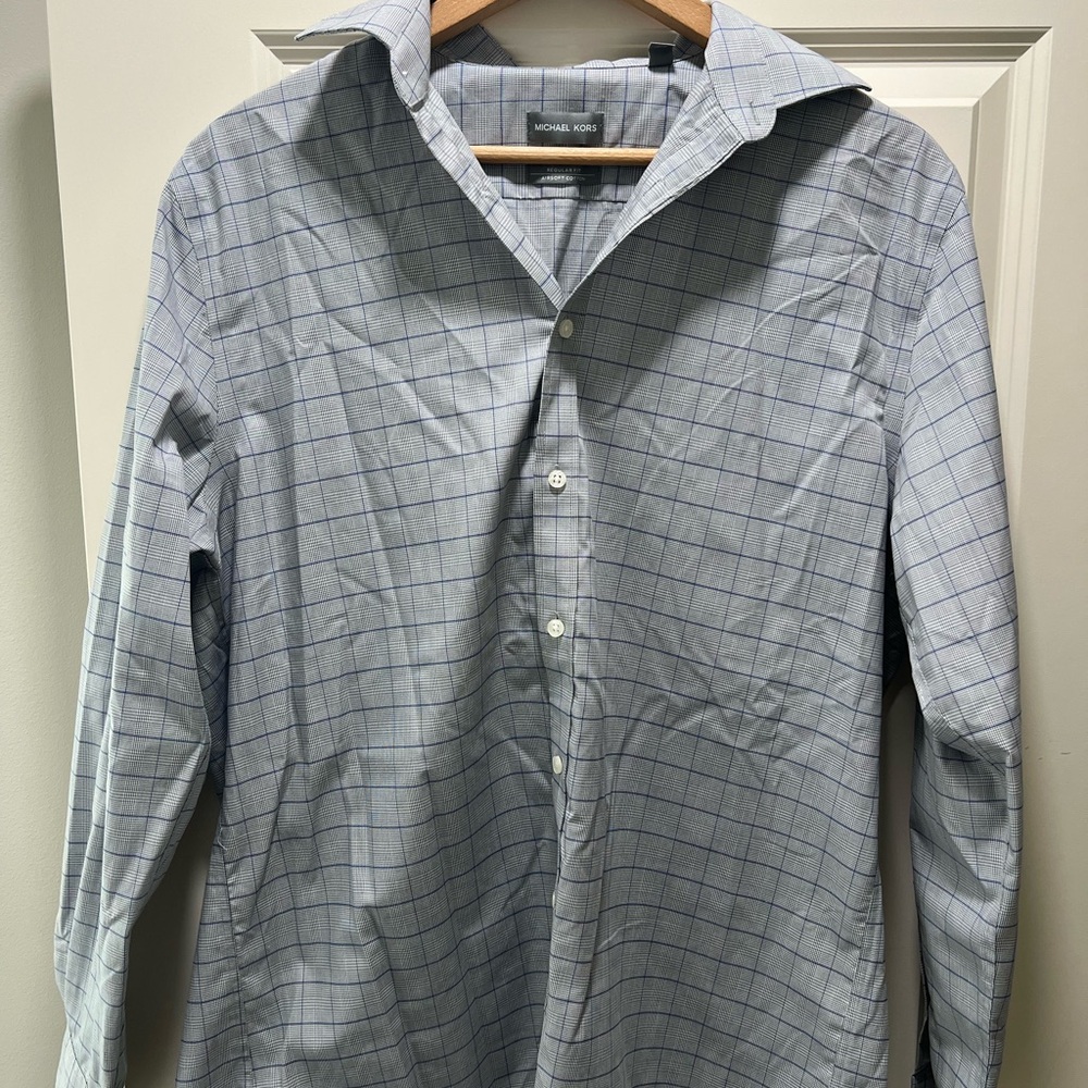 Michael Kors Light Blue Windowpane Check Dress Shirt